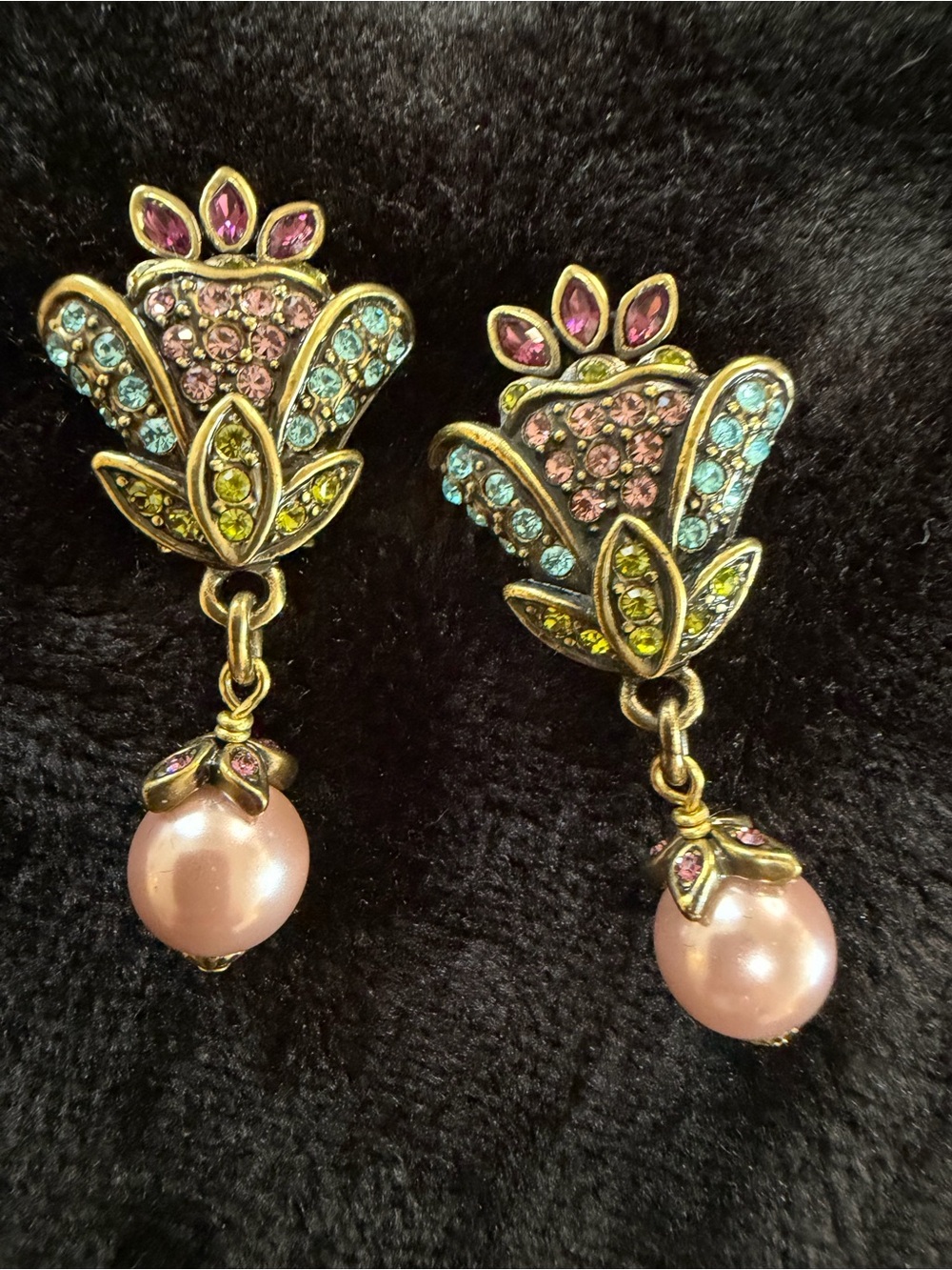 Heidi Daus "Floral Notes" Beaded Crystal Floral Dangle Earrings.
